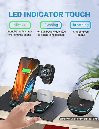 3-in-1 Wireless Charging Station – Fast Charger for Phone, Watch & Earbuds