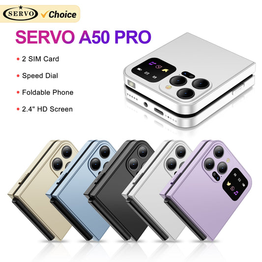 SERVO A50 Pro Flip Phone – Dual SIM GSM with Electric Torch, Foldable Mobile Phone